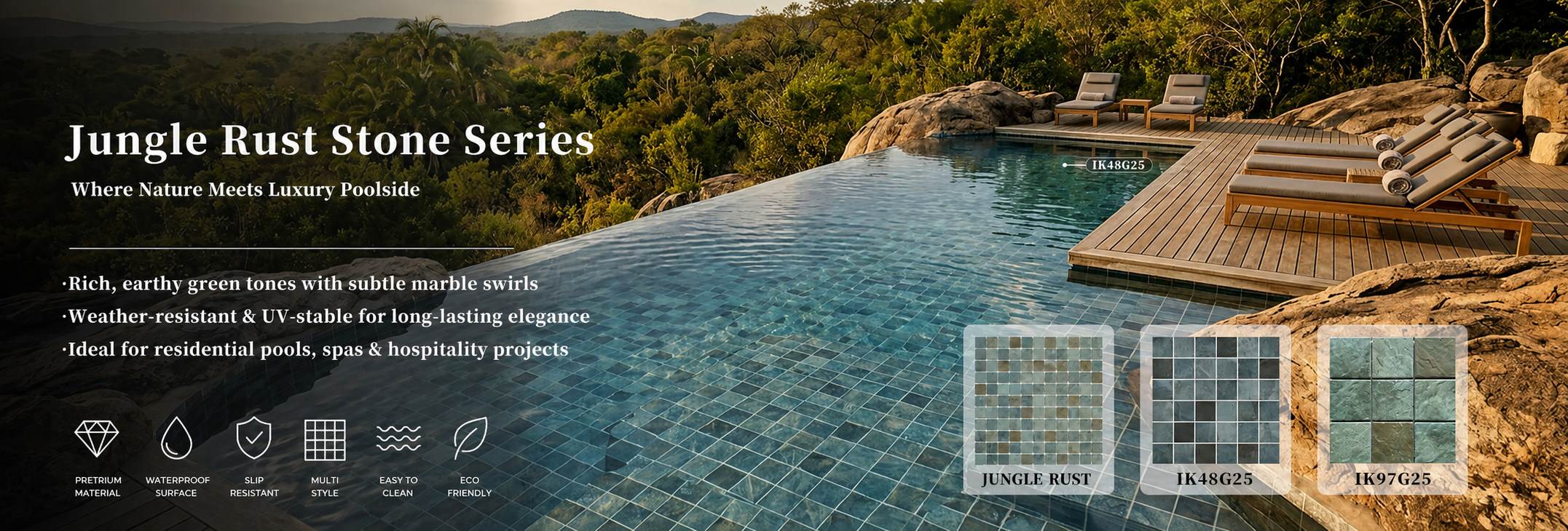 ShuangOu Jungle Rust Stone Series Green Marble Mosaic Pool Tiles - IK48G25 IK97G25
